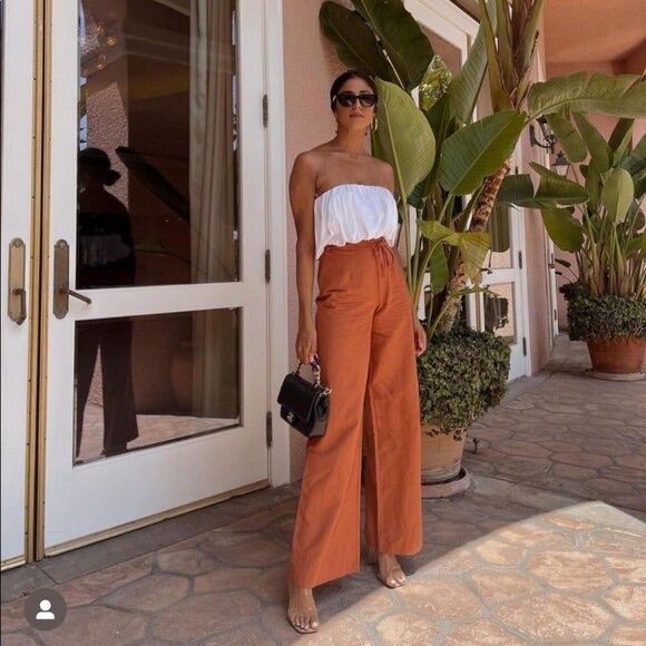 ZARA FULL LENGTH LINEN BLEND PANTS Size S - Picture 2 of 9